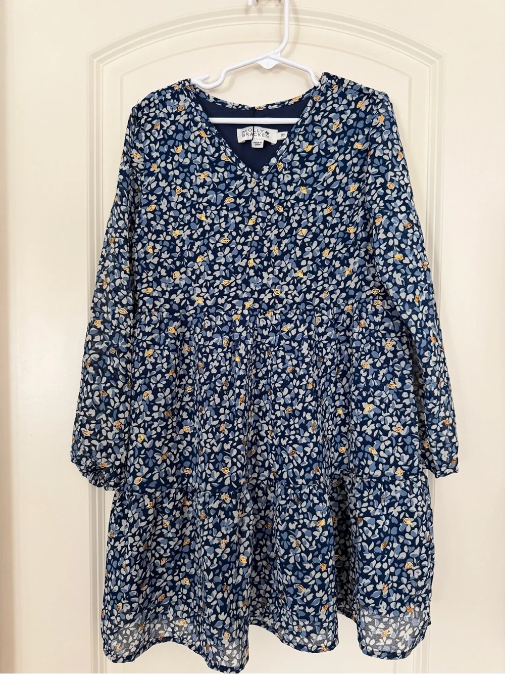 NWT Girls' Molly Bracken Navy Floral Long-Sleeve Dress